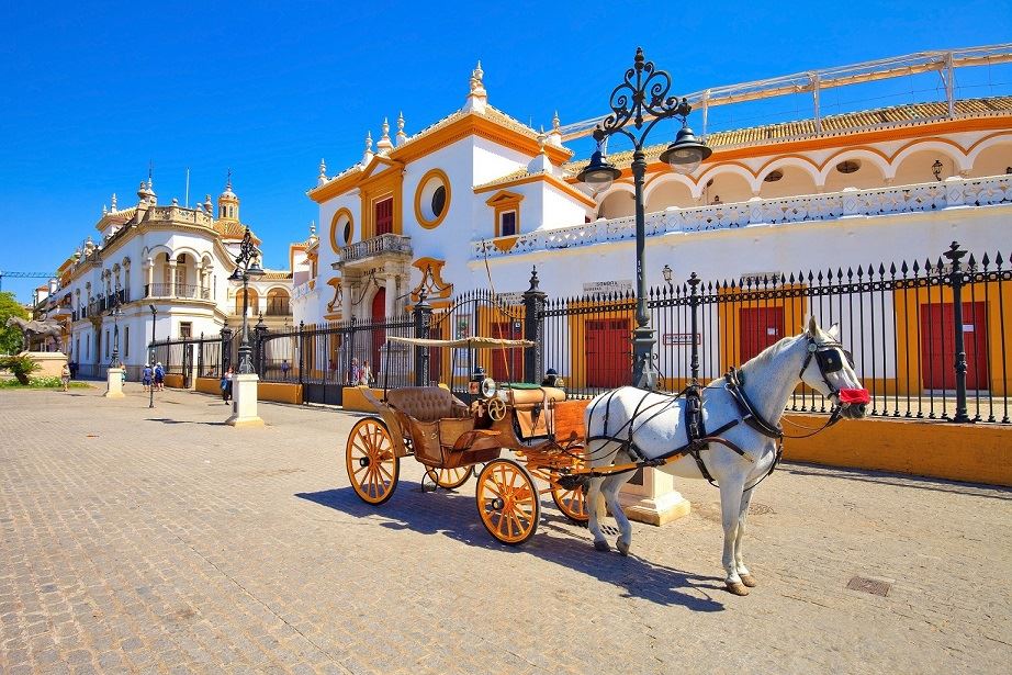 coche-caballos-frente-plaza-de-toros-maestranza-sevilla